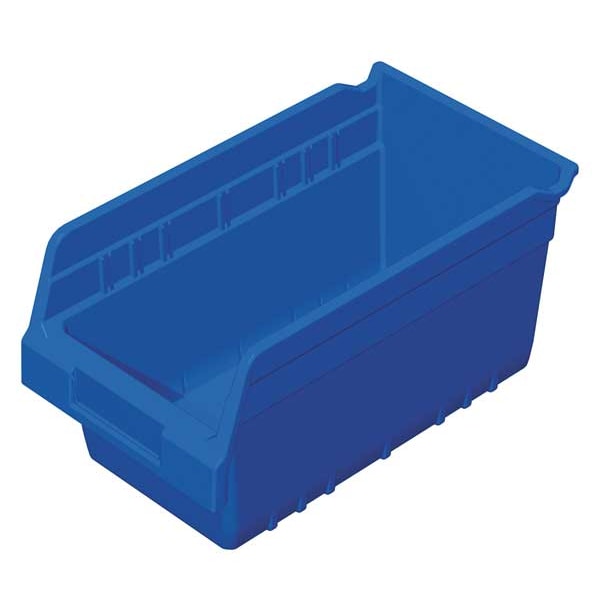 Shelf Storage Bin, Blue, Plastic, 11 5/8 in L x 6 5/8 in W x 6 in H, 20 lb Load Capacity