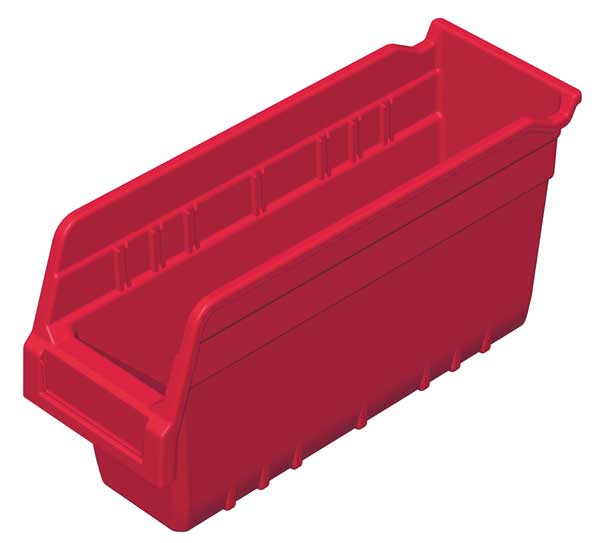Shelf Storage Bin, Red, Plastic, 11 5/8 in L x 4 1/8 in W x 6 in H, 20 lb Load Capacity