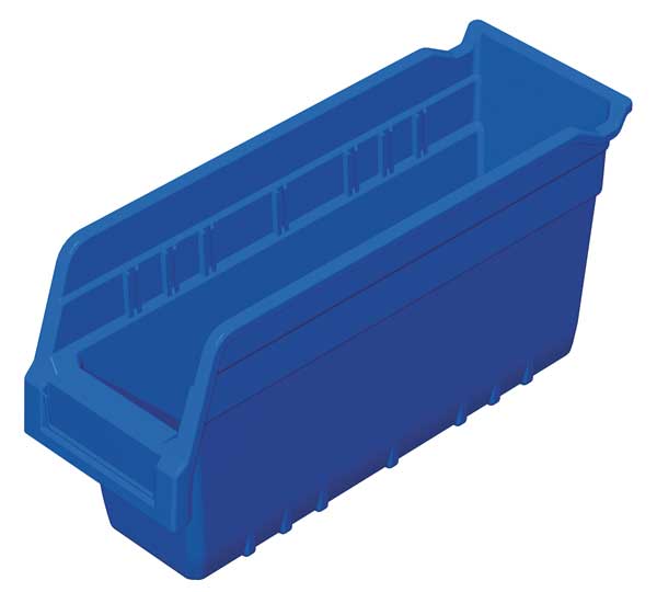 Shelf Storage Bin, Blue, Plastic, 11 5/8 in L x 4 1/8 in W x 6 in H, 20 lb Load Capacity