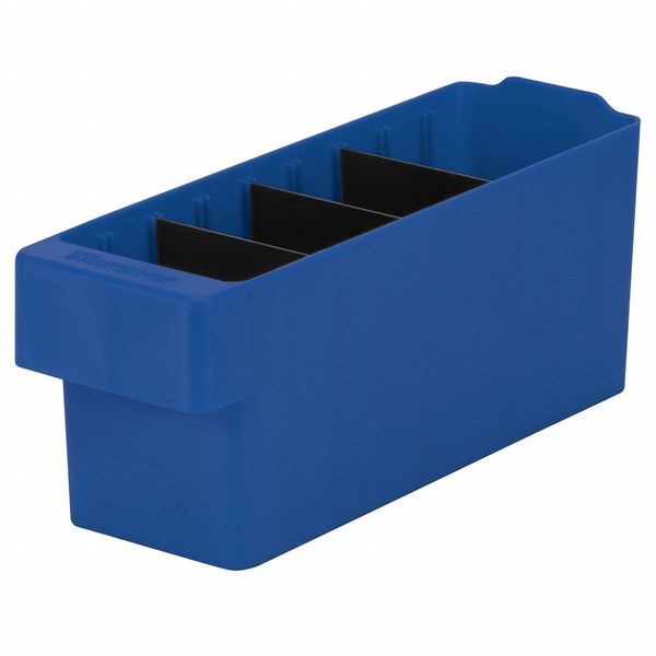 Drawer Storage Bin, Blue, Plastic, 3 3/4 in W x 4 5/8 in H, 15 lb Load Capacity