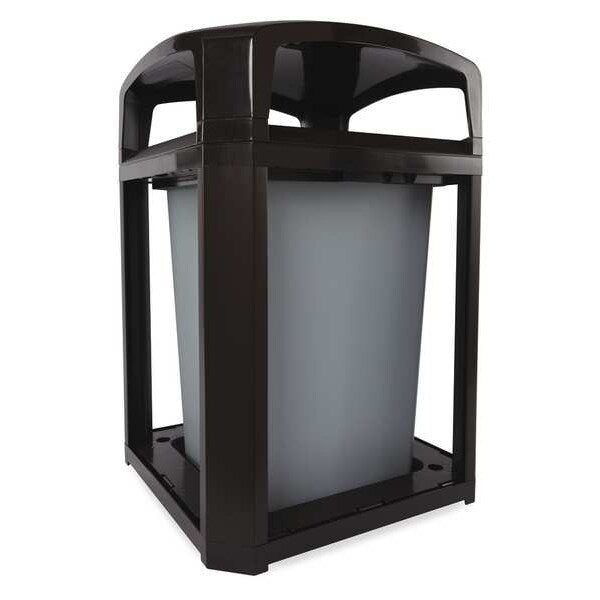 35 gal Square Trash Can, Black, 26 in Dia, None, polycarbonate