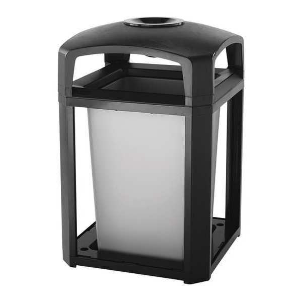 35 gal Square Trash Can, Black, 26 in Dia, None, polycarbonate