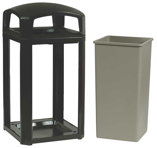 50 gal Square Trash Can, Black, 26 in Dia, None, polycarbonate