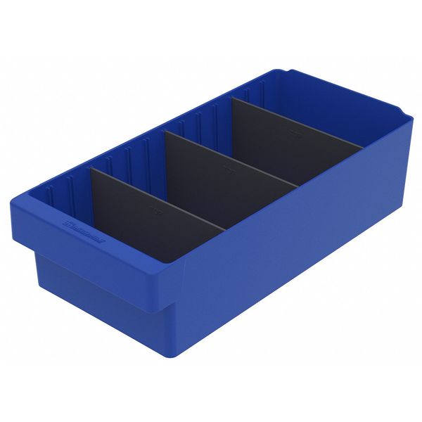 Drawer Storage Bin, Blue, Plastic, 8 3/8 in W x 4 5/8 in H, 25 lb Load Capacity
