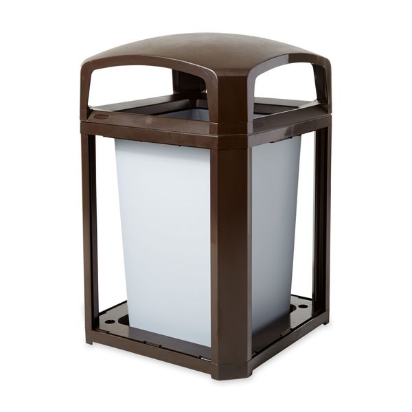 35 gal Square Trash Can, Sable, 26 in Dia, None, Polycarbonate Body/Polycarbonate And ABS Extrusion