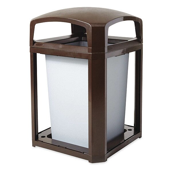 35 gal Square Trash Can, Sable, 26 in Dia, None, Polycarbonate Body/Polycarbonate And ABS Extrusion