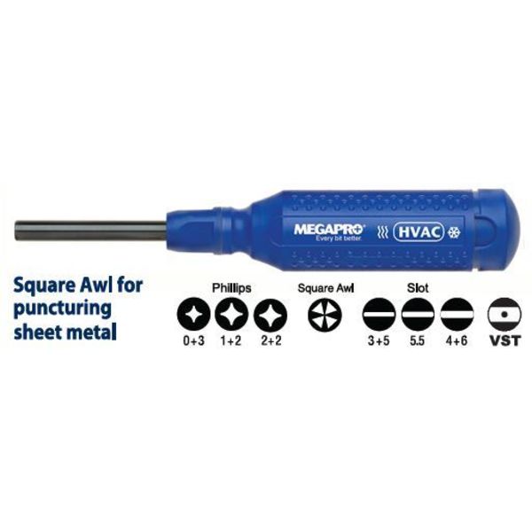 Phillips, Square AWL, Slotted, Valve Stem Bit 8 1/2 in, Drive Size: 1/4 in , Num. of pieces:7
