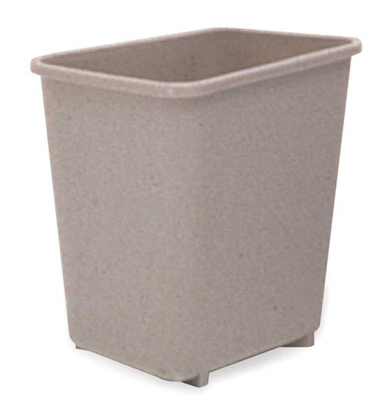 3 gal Rectangular Wastebasket, Beige, 8 1/4 in Dia, None, LLDPE