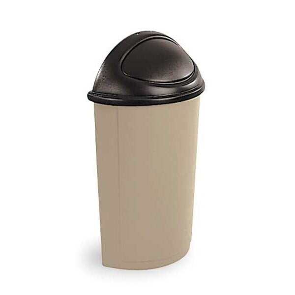 21 gal Dome with Push Door Trash Can Lid, 12 1/2 in W/Dia, Black, Plastic, 1 Openings