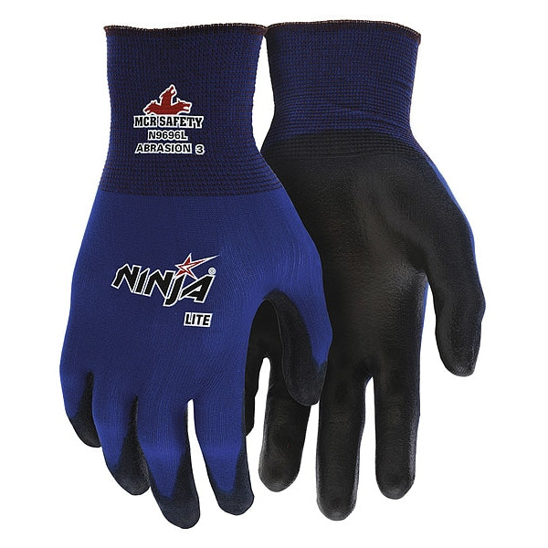 Polyurethane Coated Gloves, Palm Coverage, Black/Blue, L, PR
