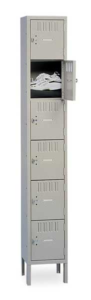 Box Locker, 12 in W, 15 in D, 78 in H, (1) Wide, (6) Openings, Gray