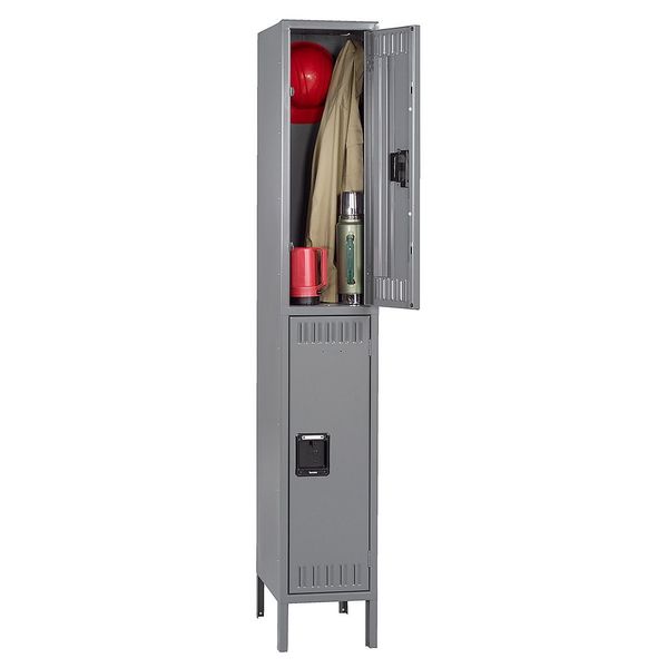 Wardrobe Locker, 12 in W, 18 in D, 78 in H, (1) Wide, (2) Openings, Gray