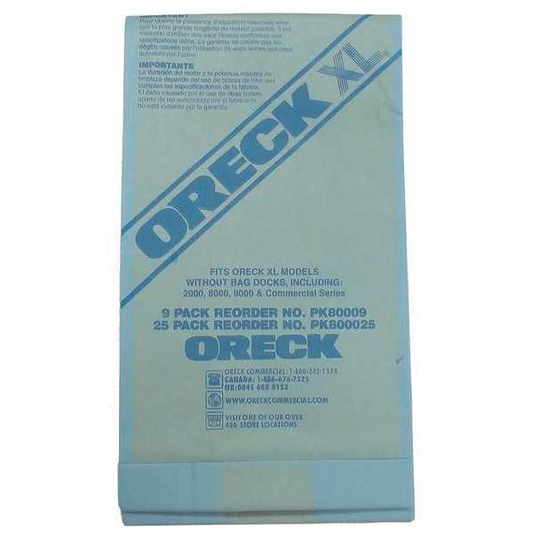 Vacuum Bag, Fits Oreck Vacuum U2000RHB Vacuum Models, Dry, Paper, Std, 25 Pack