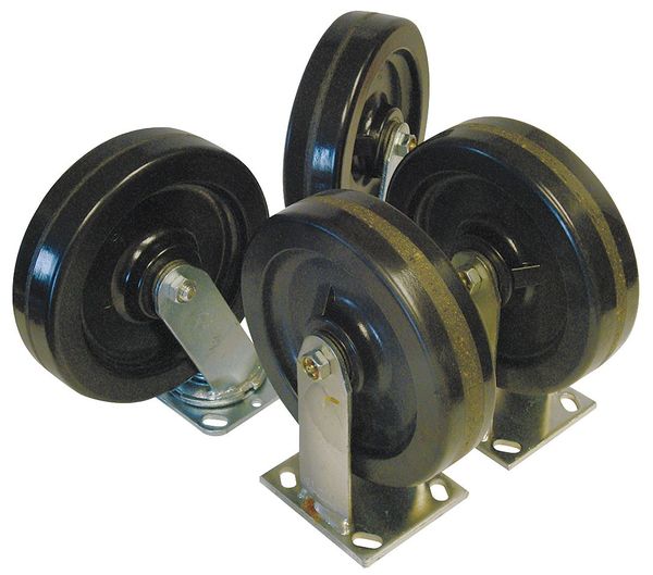 Plate Caster Kit, Rubber, 6 in., 600 lb, PK4