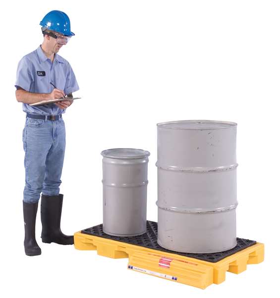Drum Spill Containment Pallet, 88 gal Spill Capacity, 2 Drum, 3000 lb., Polyethylene