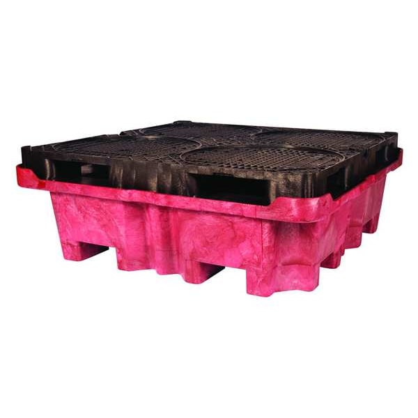 Drum Spill Containment Pallet, 85 gal Spill Capacity, 4 Drum, 6500 lb, Polyethylene