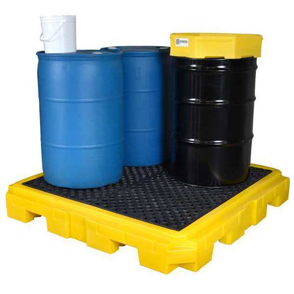 Drum Spill Containment Pallet, 75 gal Spill Capacity, 4 Drum, 9000 lb., Polyethylene