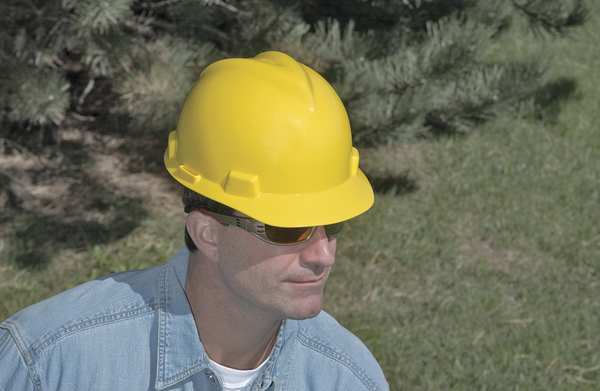 V-Gard Front Brim Hard Hat, Type 1, Class E, Ratchet (4-Point), Blue