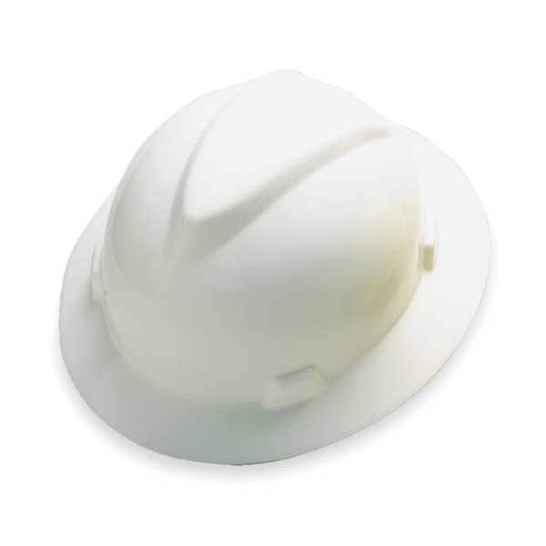 V-Gard Full Brim Hard Hat, Slotted, Type 1, Class E, Fas-Trac Ratchet Suspension, White