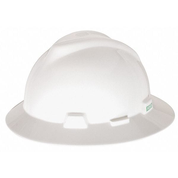 V-Gard Full Brim Hard Hat, Slotted, Type 1, Class E, Fas-Trac Ratchet Suspension, White