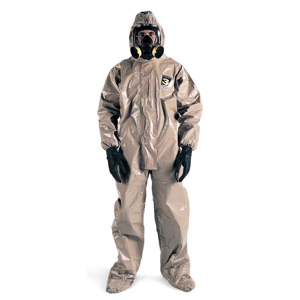 Hooded Chemical Resistant Coveralls, Tan, Zipper