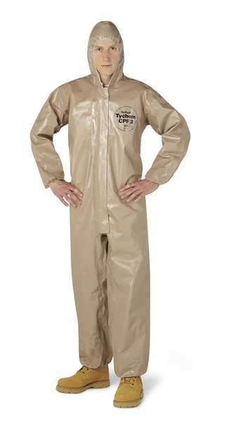 Hooded Chemical Resistant Coveralls, Tan, Zipper
