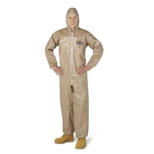 Hooded Chemical Resistant Coveralls, Tan, Zipper
