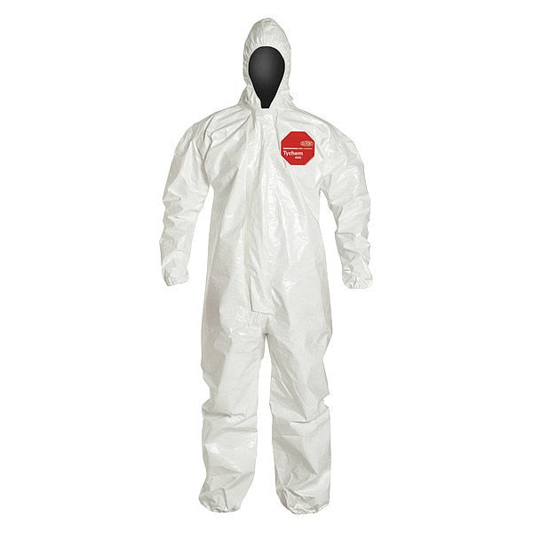 Hooded Coverall, Elastic, White, 5XL, PK6