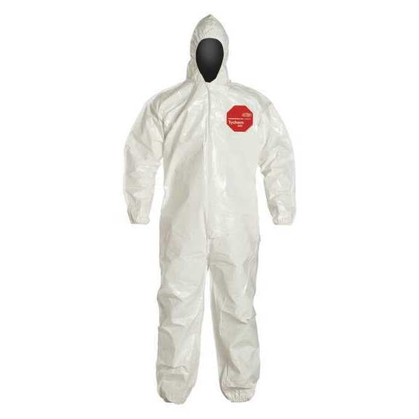 Hooded Chemical Resistant Coveralls, 12 PK, White, Zipper