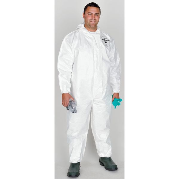 Hooded Chemical Resistant Coveralls, 12 PK, White, Zipper
