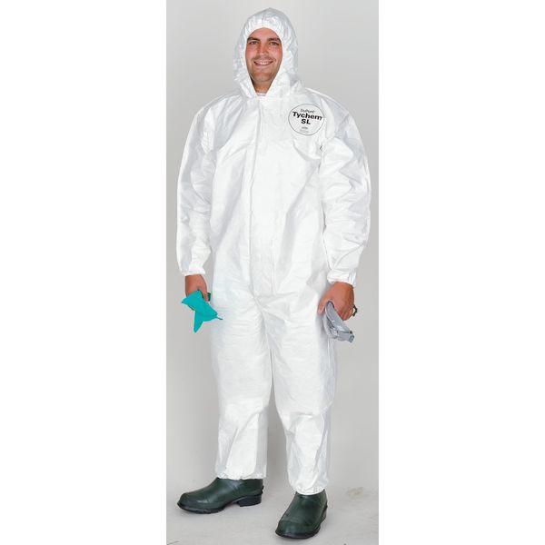 Hooded Chemical Resistant Coveralls, 12 PK, White, Zipper