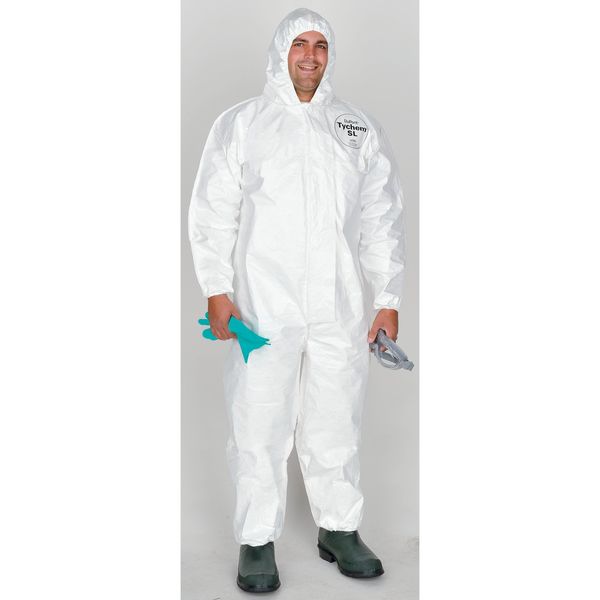 Hooded Chemical Resistant Coveralls, 12 PK, White, Zipper