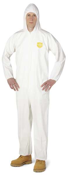 Collared Disposable Coveralls, 25 PK, White, Microporous Film Laminate, Zipper