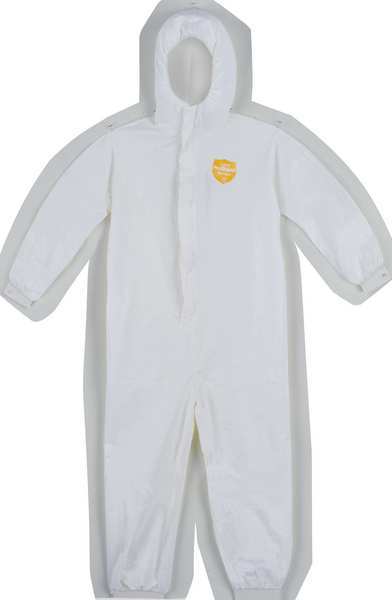 Hooded Disposable Coveralls, 25 PK, White, Microporous Film Laminate, Zipper