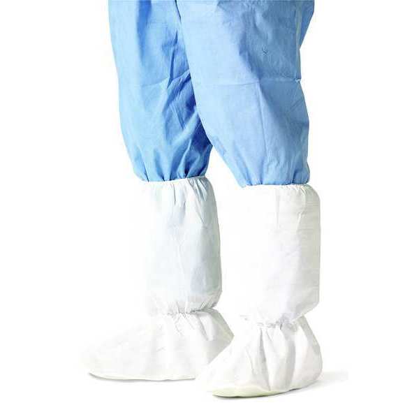 Boot Covers, L, White, Polyethylene Coated Spundbond Polypropylene, Elastic