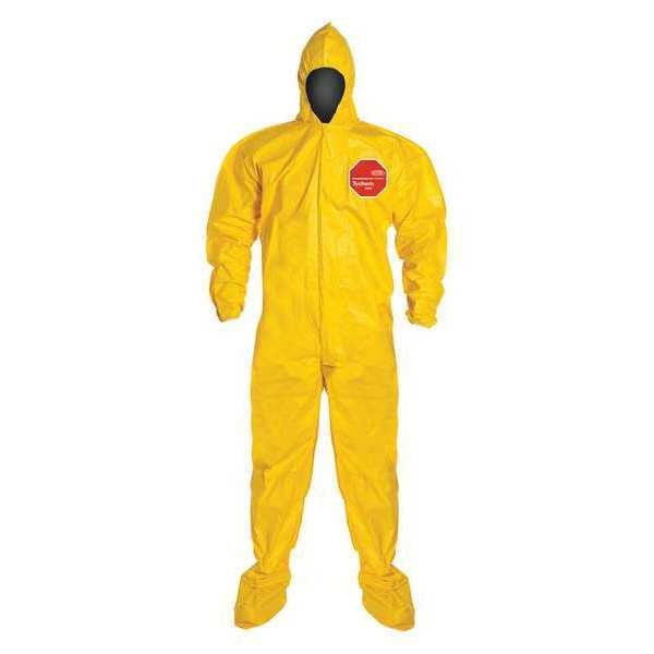 Hooded Chemical Resistant Coveralls, 12 PK, Yellow, Zipper