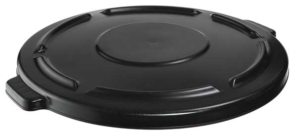 44 gal Flat Trash Can Lid, 24 1/2 in W/Dia, Black, Resin, 0 Openings