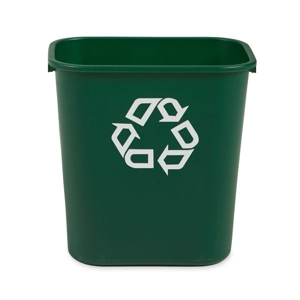 Recycling Wastebasket Container, 7 gal Capacity, 10 1/2 in W, 15 in H, 14 1/2 in D, Plastic, Green