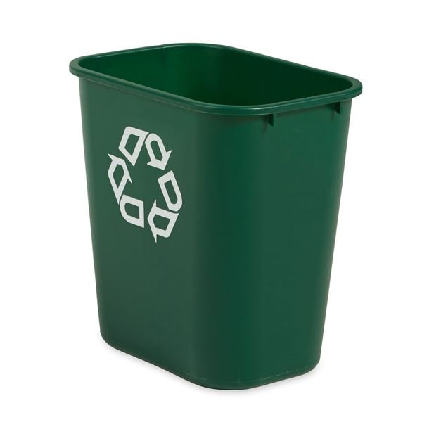 Recycling Wastebasket Container, 7 gal Capacity, 10 1/2 in W, 15 in H, 14 1/2 in D, Plastic, Green