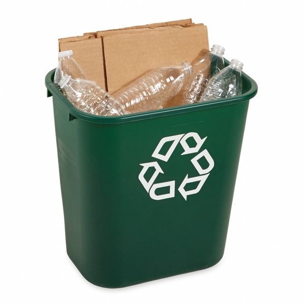 Recycling Wastebasket Container, 7 gal Capacity, 10 1/2 in W, 15 in H, 14 1/2 in D, Plastic, Green