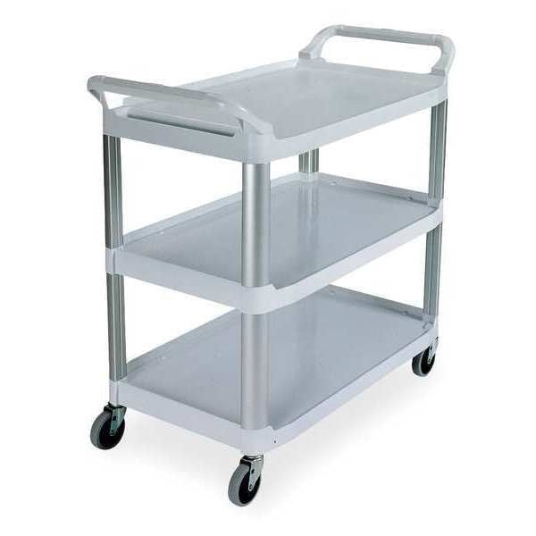 Plastic Dual-Handle Utility Cart with Lipped Plastic Shelves, (2) Raised, 3 Shelves, 300 lb