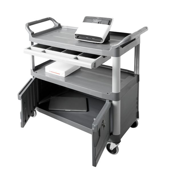 Enclosed Service Cart, 2 Shelves, 300 lb