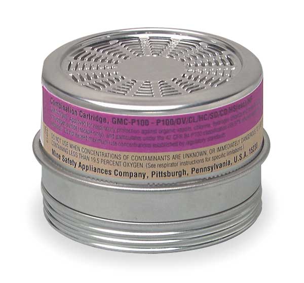 Combination Cartridge/Filter, Threaded, OV, CL, SD, CD, HC, P100, Magenta, Yellow, 6 PK, NIOSH