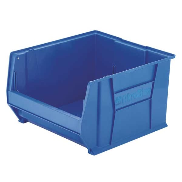 Storage Bin, Blue, Plastic, 23 7/8 in L x 18 1/4 in W x 12 in H, 300 lb Load Capacity
