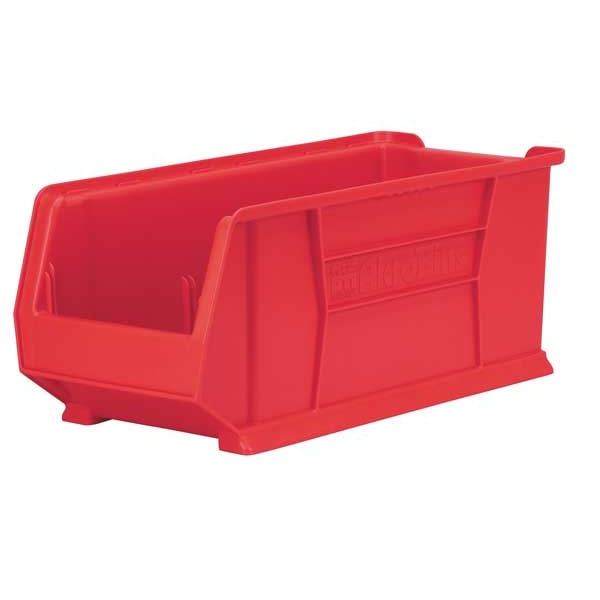 Storage Bin, Red, Plastic, 23 7/8 in L x 11 in W x 7 in H, 200 lb Load Capacity