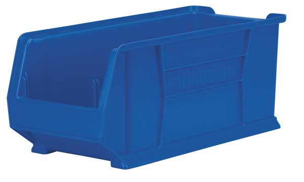 Storage Bin, Blue, Plastic, 23 7/8 in L x 11 in W x 7 in H, 200 lb Load Capacity