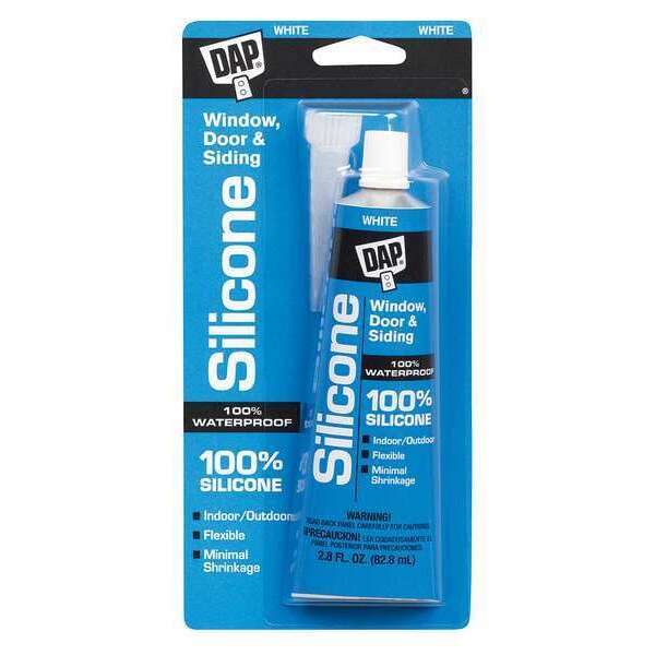 Window, Door & Siding Sealant, 2.8 oz, Tube, White, Silicone Base