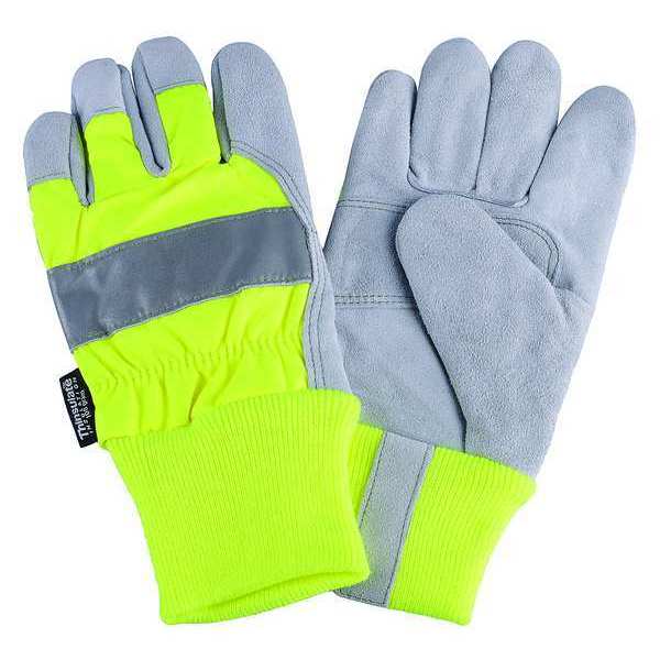 Leather Palm Gloves, Hi-Vis Lime, L, PR