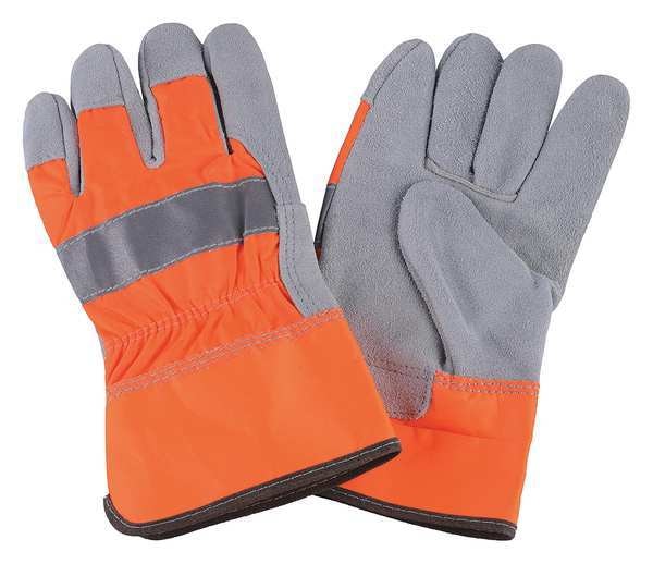 Leather Palm Gloves, Hi-Vis Orange, S, PR