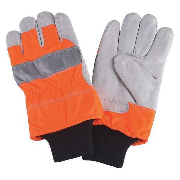 Leather Palm Gloves, High Visibility Orange, M, PR